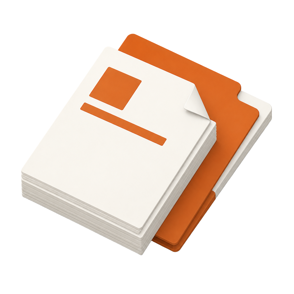 Isometric illustration of a stack of documents in a folder