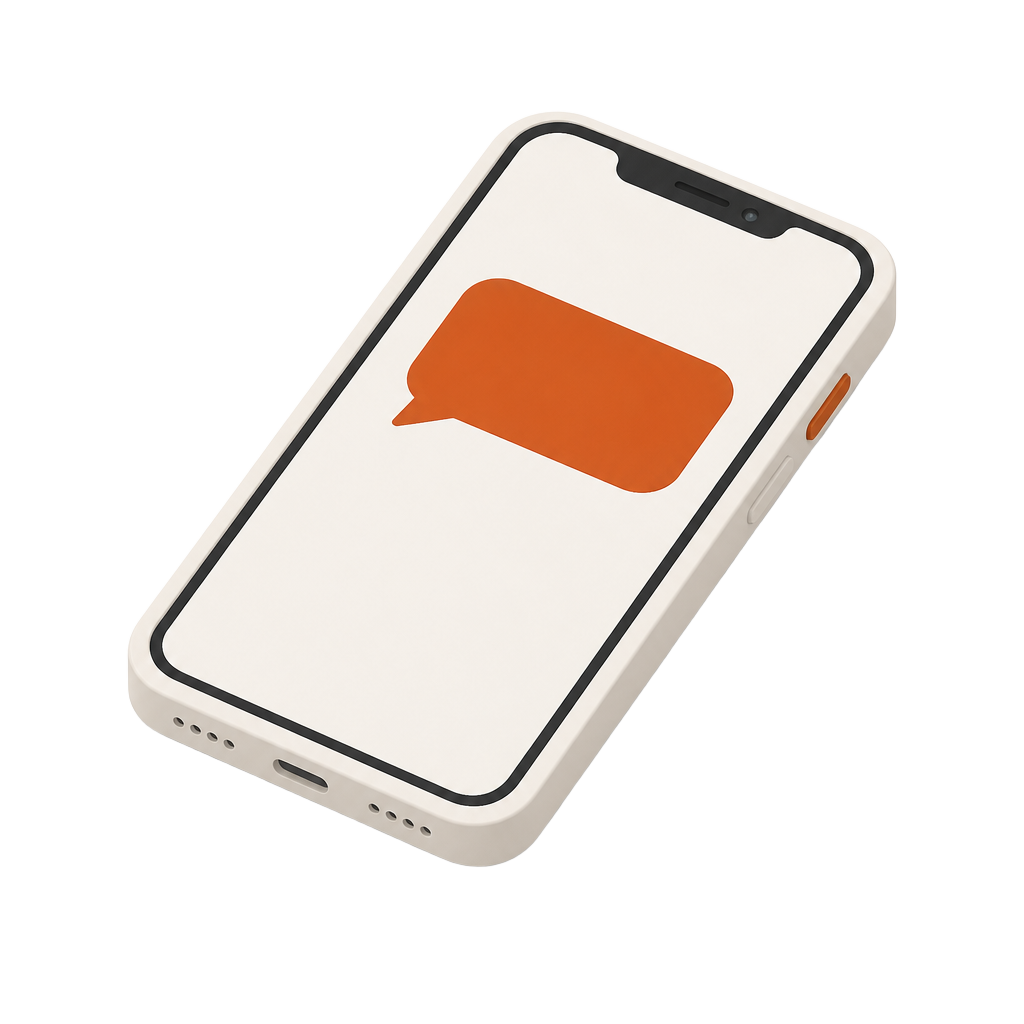 Isometric illustration of a phone showing a message bubble